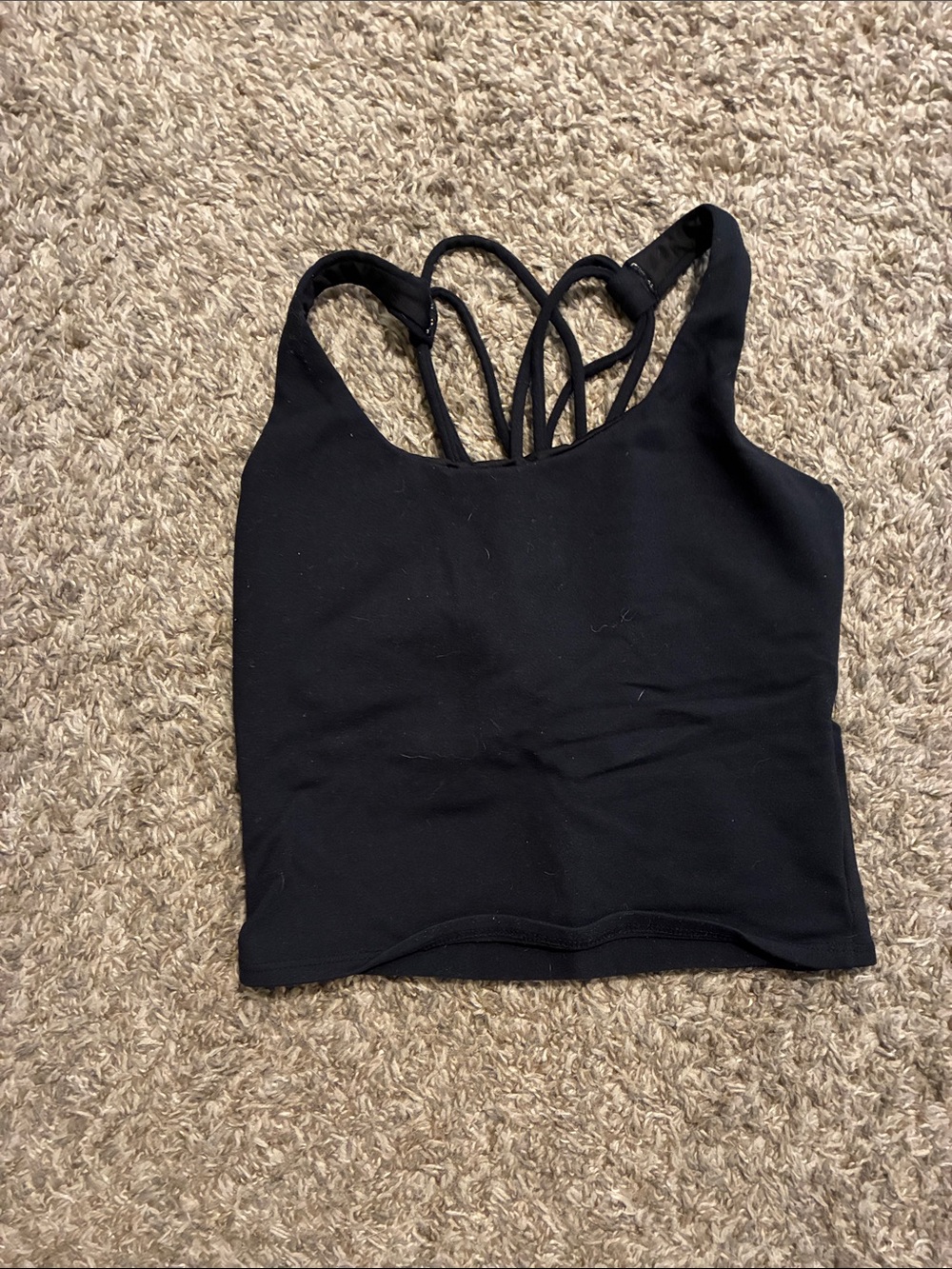 Black Strappy Athletic Cropped Tank with Built-in Sports Bra